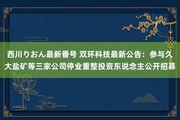 西川りおん最新番号 双环科技最新公告：参与久大盐矿等三家公司停业重整投资东说念主公开招募